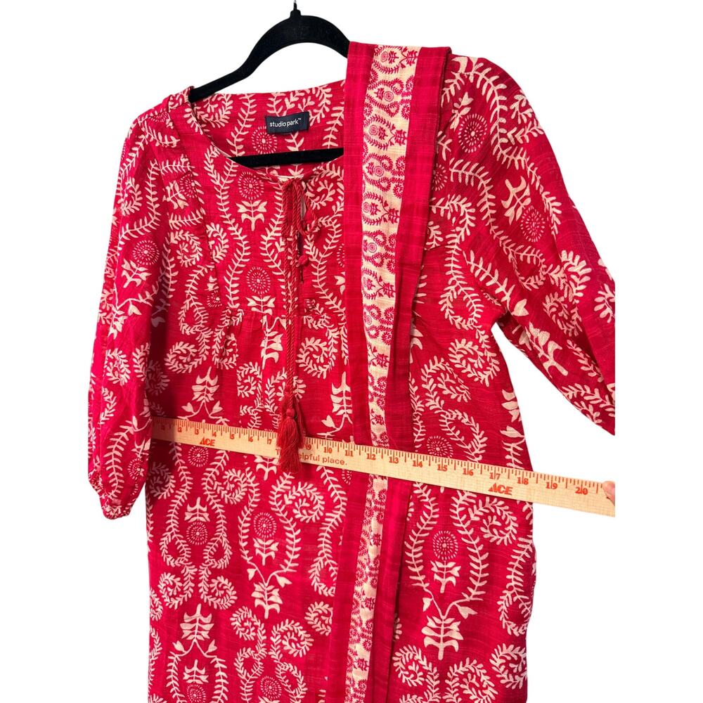 NEW! Nordstrom XS Batik Block Print 100% Cotton Dress Tie Waist Boho Hot Pink - Picture 11 of 11